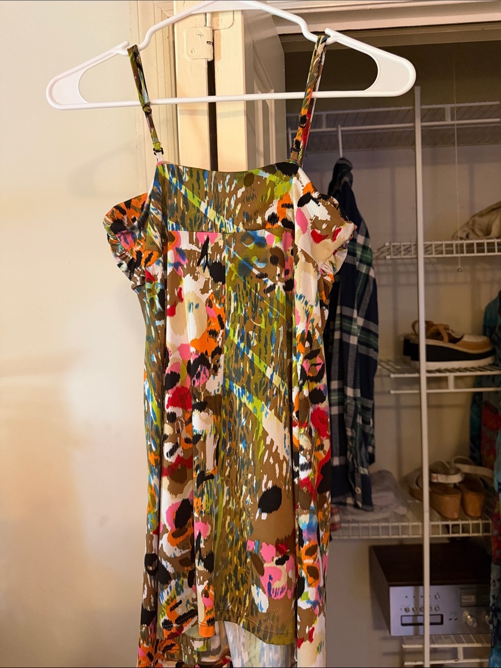 Forever 21 Olive Multicolor Floral Print Tie-Front Spaghetti Strap dress/shirt - Picture 3 of 3